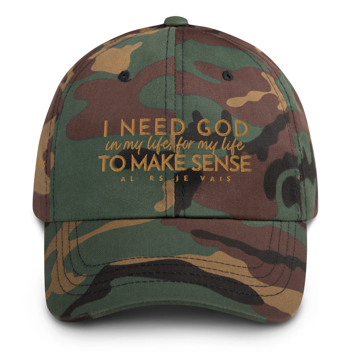 I NEED GOD DAD HAT (STYLE AJV ARMY-GOLD)